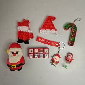 7pc Christmas Fidget Toy Set Santa Squishy Pop It Infinity Cube Keychain Bundle